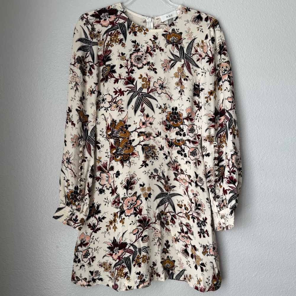 A.L.C. 100% Silk floral dress Landry Dress 4 long sleeve luxury party wedding